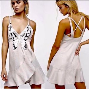 Free People Silver Butterfly Sequin Mini Dress